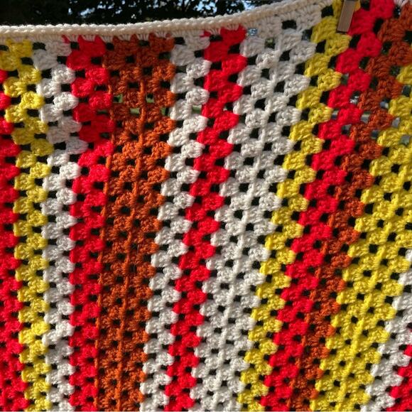 Vintage Retro Handmade Crochet Crocheted Knitted Granny Square Afghan Blanket - Picture 2 of 4